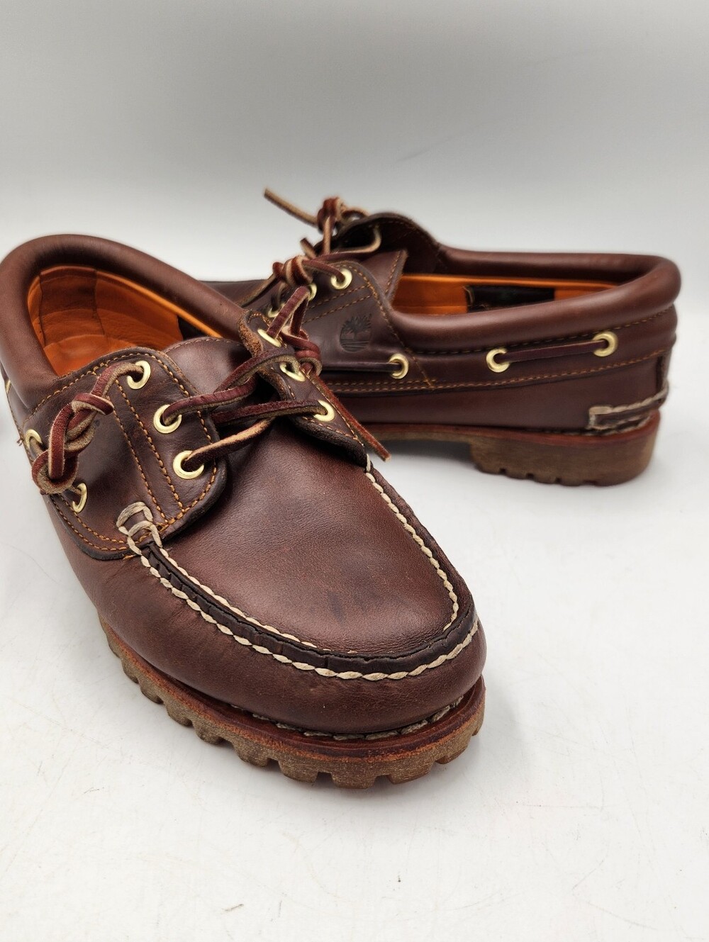 Timberland Noreen 3 Eye Lug Sole Handsewn Leather Boat Shoe 8.5 51304 Brown